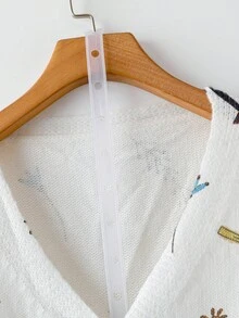 EMERY ROSE Plus Size Women Plant Pattern Drop Shoulder Long Sleeve Casual Knit Cardigan, Autumn