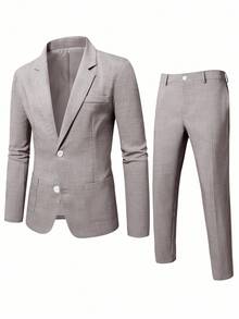 Calvornis Men's Casual Commuter Solid Color Jacket And Pants Suit - Chocolate Brown - View 4