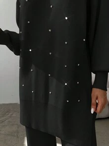 EURMUSE Dot Pattern Lantern Sleeve Sweater & Knit Pants - Black - View 5