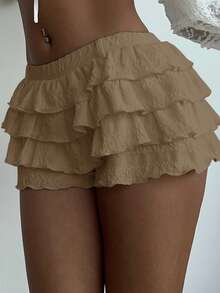 Aloruh Short casual à volants de couleur unie pour femmes, été