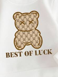 Young Girl 1pc Bear & Slogan Graphic Drop Shoulder Thermal Lined Sweatshirt & 1pc Leggings - Multicolor - View 5