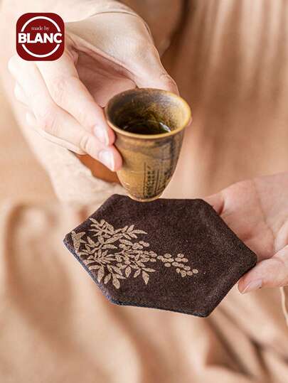 Madebyblanc 1件新中式禅意手工布艺茶杯杯垫干茶盘杯垫茶道功夫茶具配件六角杯垫