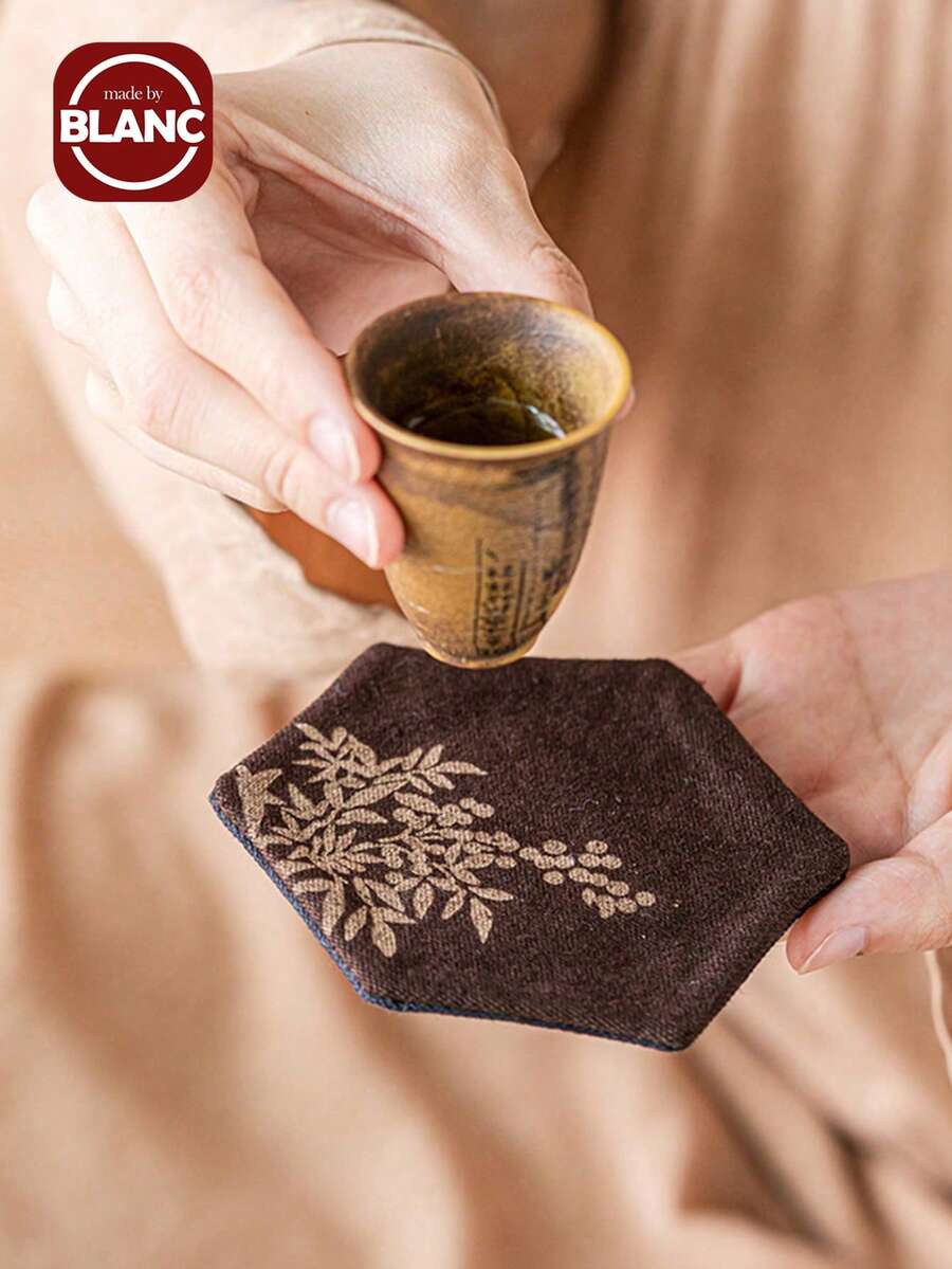 Madebyblanc 1件新中式禅意手工布艺茶杯杯垫干茶盘杯垫茶道功夫茶具配件六角杯垫 - 彩色 - 查看 1