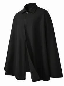 Manfinity Homme Men's Simple Casual Solid Color Single-Button Cape Oversized Overcoat , Fall Winter - Black - View 4