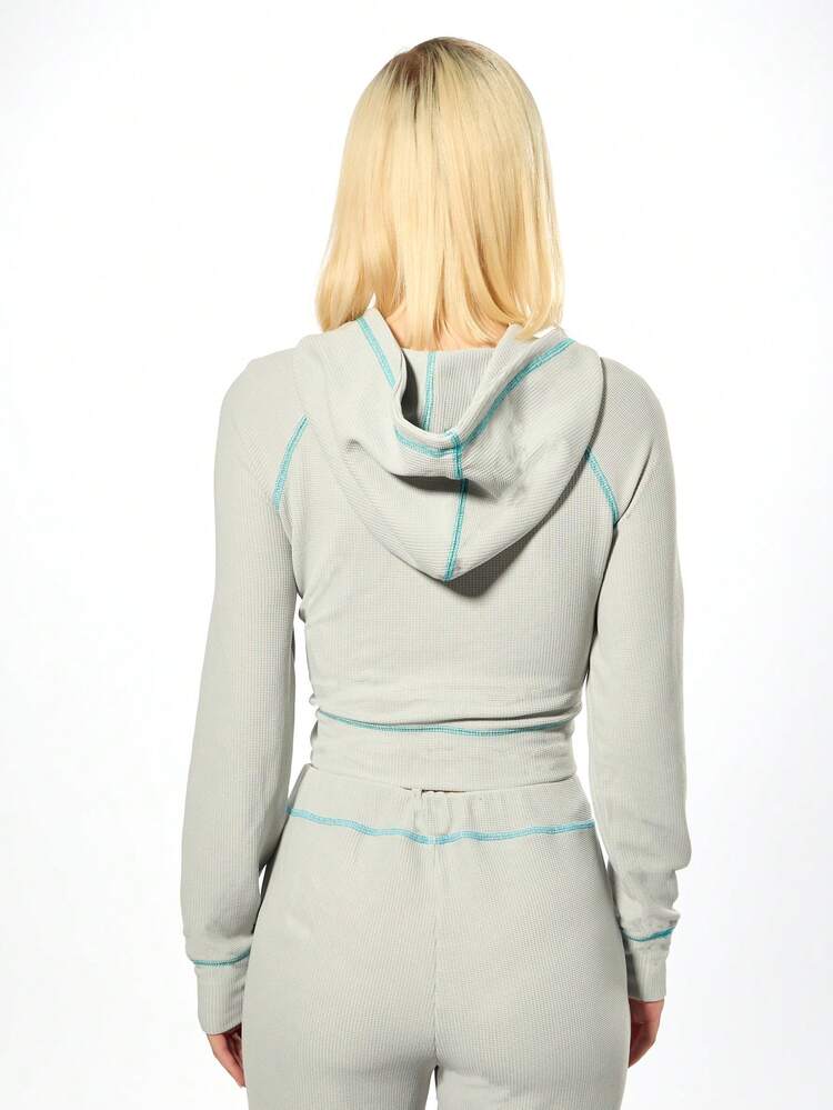 SUMWON WOMEN Waffle Knit Full Zip Hoodie With Hood