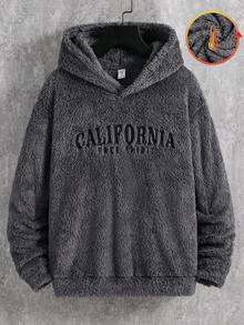 SHEIN Moletom de lã para meninos pré-adolescentes com letra bordada, modelagem folgada, ideal para escola, esportes, passeios e festas no outono/inverno. - Cinza - Ver 1