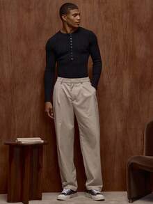 Musero Straight Leg Tailored Pleat Trouser Pants Belt Loop Detail Summer Spring Vacation Holiday Smartwear - Black - View 1