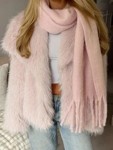 CovetEZ 女士厚实保暖仿皮草大衣，秋冬休闲装 - 淺粉色 - 查看 4