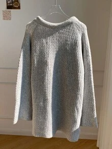 Comfortcana 女士长袖插肩袖夸张蝴蝶结装饰时尚毛衣裙优雅连衣裙女装亮片连衣裙秋冬 - 灰色 - 查看 2