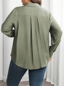 Vionelle Áo sơ mi tay dài màu trơn đa năng cỡ lớn - màu xanh lá - Xem 2