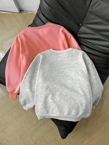 秋冬款 2 件套青少年女童休闲宽松舒适圆领套头衫 - 淺粉色 - 查看 2