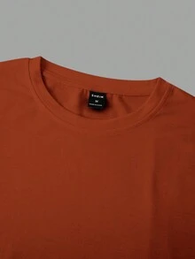 Manfinity Homme Men Burgundy Long Sleeve T-Shirt With Grateful Letter Print Round Neck Regular Fit High Low Hem Business Casual Top, Orange Long Sleeve T-Shirt, Fall - Burgundy - View 4