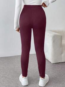 EMERY ROSE Women's Casual Solid Color Slim Fit Pants - Red Violet - View 2
