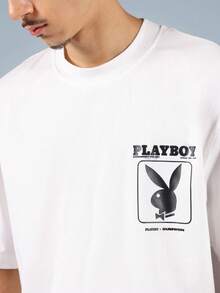 PLAYBOY X SUMWON X Magazine Cover Retro 1984 年 1 月图案超大休闲棉质 T 恤街头服饰 - 白色 - 查看 5