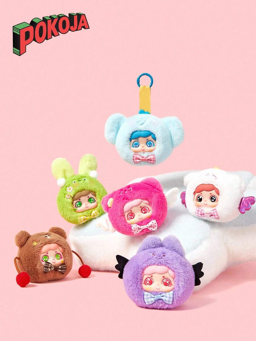 POKOJA LAND 8厘米可爱粉彩乙烯基脸部毛绒挂件 - 精美迷你收藏艺术品，适合女性，可爱包包夹钥匙扣钱包装饰，送给闺蜜/女友的独特生日礼物，无填充物（柔软毛绒桌面摆件） - 彩色 - 查看 1