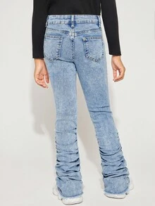 Radiana SLAYR KIDS Tween Girls Y2K Stonewashed Stacked Pants Vintage Blue Pleated Flare Jeans,Girls Fall Clothes Streetwear Outfits - Medium Wash - View 2