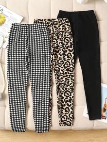 SHEIN Set de 3 piezas de Leggings casuales ajustados de punto para niñas preadolescentes - Negro - Ver 2