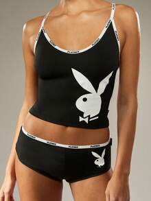 Missguided x Playboy Christmas Cross Back Cami Tank Top With Matching Shorts Set - Black - View 3