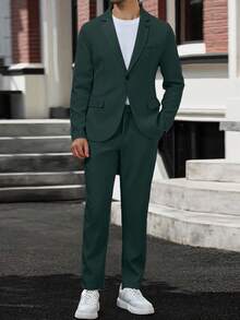 Manfinity Mode 2件套男士翻领长袖西装外套和裤子休闲商务套装