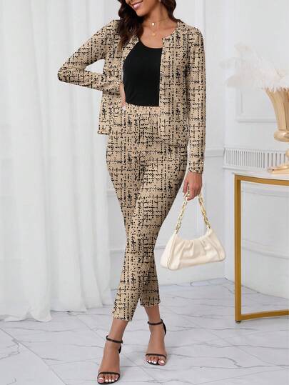 SHEIN Clasi 2 piezas Conjunto de mujer con estampado de cuadros elegante, adecuado para el trayecto de invierno