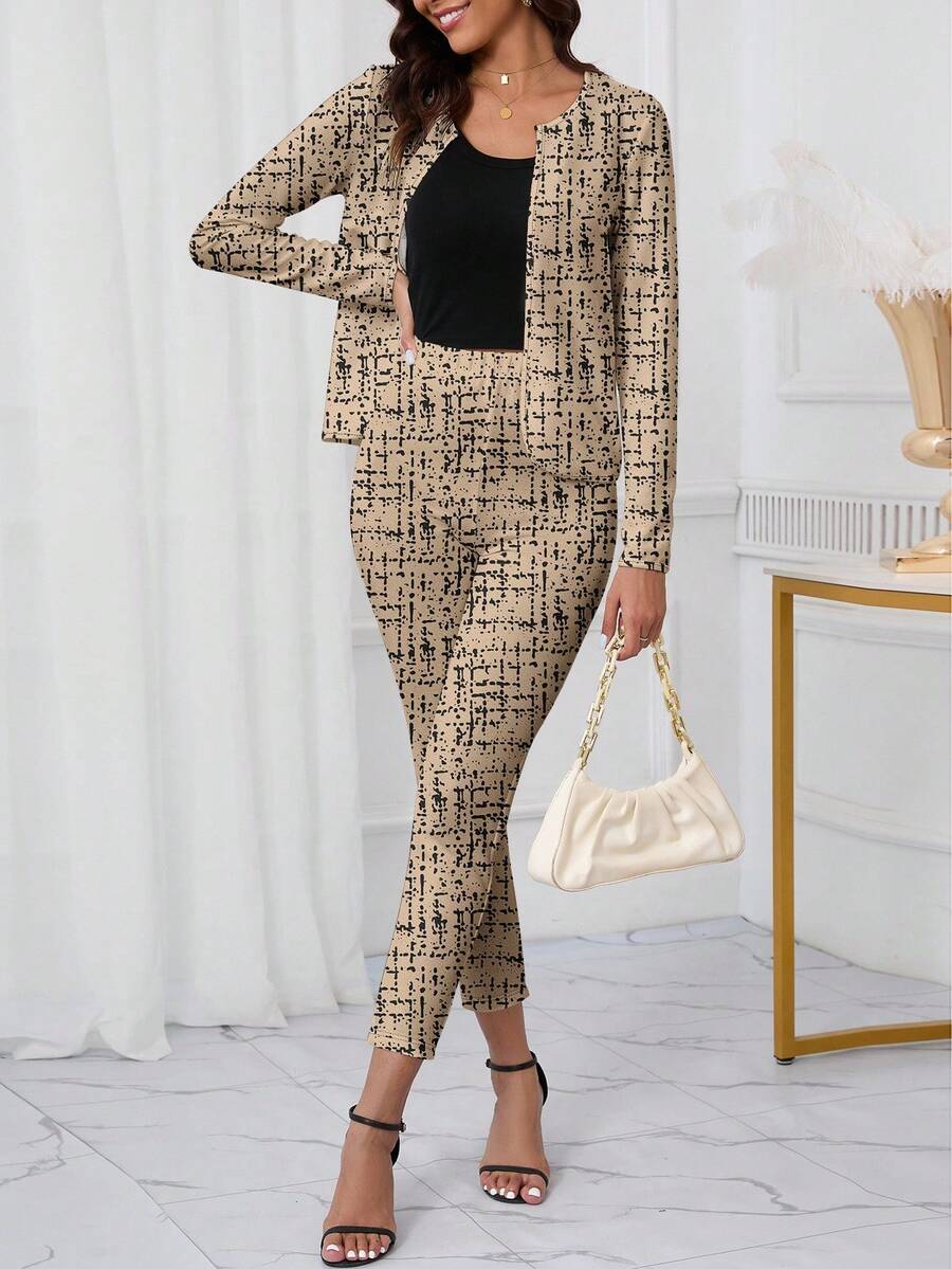 SHEIN Clasi 2 piezas Conjunto de mujer con estampado de cuadros elegante, adecuado para el trayecto de invierno