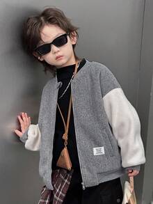 DAZY 儿童秋季夹克，休闲宽松设计，街头风格，秋季 - 灰色 - 查看 4