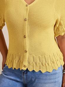 Elaquor Cárdigan informal de manga corta de unicolor talla grande