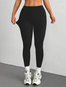 DAZY 紧身打底裤，可内穿或外穿，秋冬女士羊毛紧身裤 - 黑色 - 查看 3