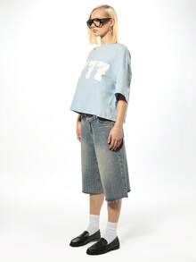 SUMWON WOMEN Oversized Modern Number 777 Graphic Short Sleeve Cotton Tee Relaxed Fit Crew Neck Casual Streetwear Fashion Statement Top For Summer Fall