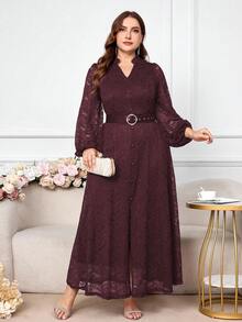 Modelyn Váy thường ngày thắt eo thanh lịch cỡ lớn cho nữ - Màu Đỏ Sâu - Xem 4