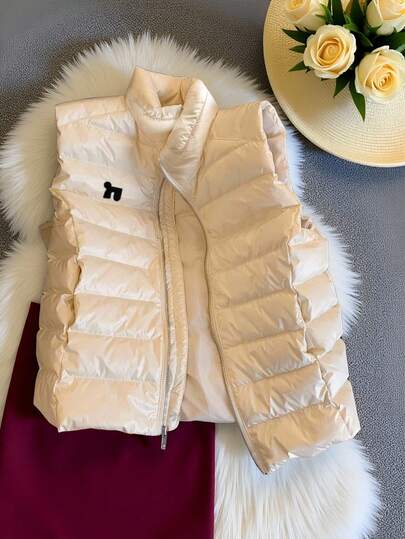 Franclia Women's Autumn And Winter Fashion Niche Embroidery Zipper Stand Collar Vest Coat Daily Casual All-Match Waistcoat Quilted Vest Cotton Coat Women's Coat Autumn Fall For Women Fall Autumn Fall For Women Autumn For Women Fall Autumn Women Fall Women Going Out Going Out Winter Winter For Women Elegant Fashionable Casual Commuting Business Office Daily Leisure All-Match Temperament Urban Teacher Professional Attire