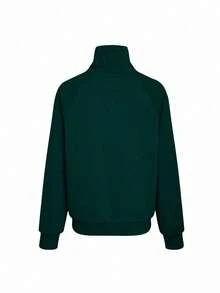 EURMUSE Women's Casual Pocket Zip-Up Stand Collar Sweatshirt, Autumn - Dark Green - View 2