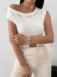 Celisse Women's Casual Sleeveless Drape Neck Knit Sweater Vest - White - View 3