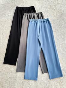 SHEIN 3件套美式休闲字母印花裤，女童家居服套装 - 彩色 - 查看 2