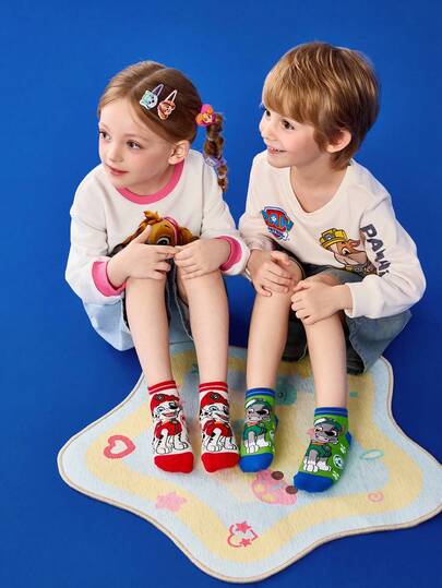 SHEIN | PAW Patrol 4 Pairs Cotton Soft & Breathable Moisture-Wicking Kids Short Socks Colorful Cute Cartoon Pattern Ankle Socks Reinforced Toe & Heel For Durability Unisex For Boys & Girls All Seasons All-Match School & Outdoor Summer Winter,Dogs,Chase,Rubble