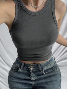 Livesso 女士修身纯色吊带背心，秋冬 - 灰色 - 查看 6