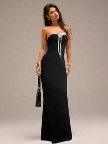 SHEIN Forever 21 夏季女士浪漫/舞会/正式/生日/90 年代服装/商务休闲女士/优雅/西部服装/外出/时尚/休闲/Y2K 服装/俱乐部/办公室/鸡尾酒会/复古/紧身/狂欢服装节日/有趣/优雅/老钱/街头服饰/度假服装/乡村音乐会服装/工作服/端庄/春假/单身女郎服装/音乐会/坏人/基本款/毕业/ A 字形/露背/露肩/露背/白色长裙 - 黑色 - 查看 6