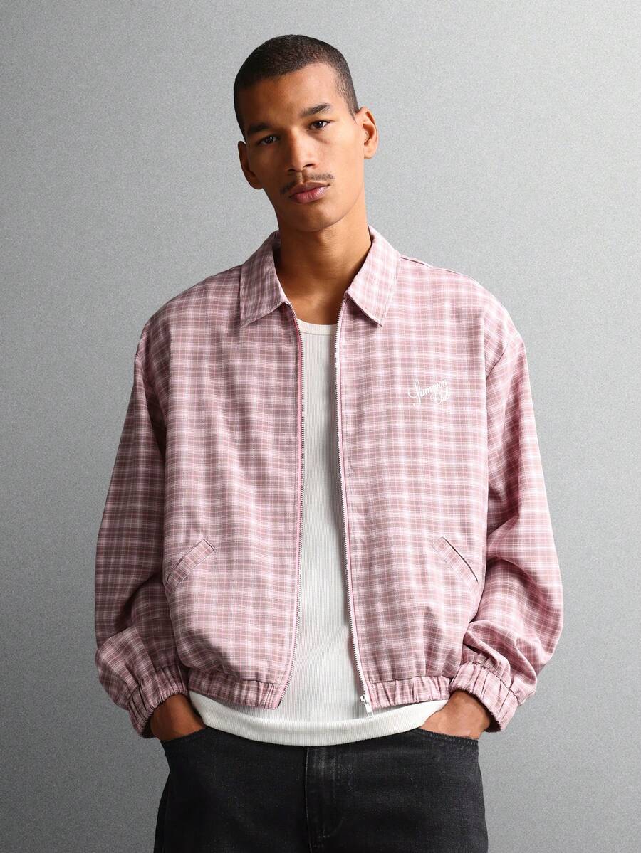 Crop Fit Long Sleeve Checked Shirt Jacket Casual Zipper Front Collared Overshirt Lightweight Spring Autumn Classic Regular Fit Casual Everyday Wear - Multicolor - View 1