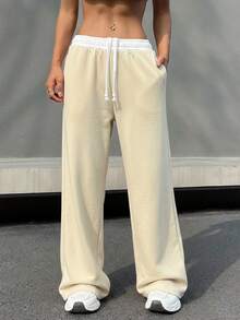 SHEIN EZwear 杏色 Anastasia 运动裤，适合毕业典礼、返校季、女教师穿着 - 杏色 - 查看 6