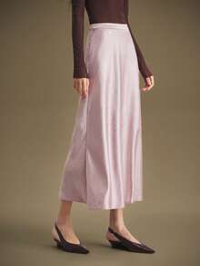 Ontre Elegant Style, Light Pink, Satin Material, Flared Skirt, Elastic Waist, Women's A-Line Skirt, Minimalist Design, Everyday Wear, Business Commute, New Collection 2025 Modern Urban Casual Fashion Business Casual Women's Office Wear Low-Key Old Money Style Effortless Temperament High-End Urban Commuting High-Quality Airport Women's Wear High-End Material High-End, Elegant, Old-Fashioned Cruise Clothing Wedding Guest Dress For Women Christmas Women's Clothing