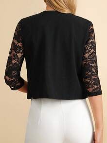 Amorya Women's Sleeve Lace Patchwork Open Front Blazer Jacket In Fall/Winter Spring Casual Wearable Blouse Short Sleeve Shirt Summer Outfits For Women Teacher Outfits For Women White Shirts Country Outfits Women Summer Clothes Women Work Outfits For Women Classy Top Business Casual Tops Woman Office Tops Women Chic Top Summer Work Top Sleeveless Top Women Office Tops Structured Top - Black - View 2