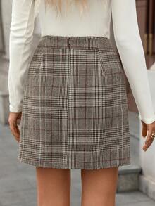 LanaWest Minifalda envolvente de tela gruesa a rayas grises, caqui y marrones, estilo occidental, campestre, bohemio y elegante para el Día de Acción de Gracias, Halloween y estilo callejero, nueva moda de nicho versátil de otoño/invierno