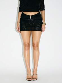 KIZN Mini Bodycon Skirt With Mesh Detail For Evening Party Club Night Out
