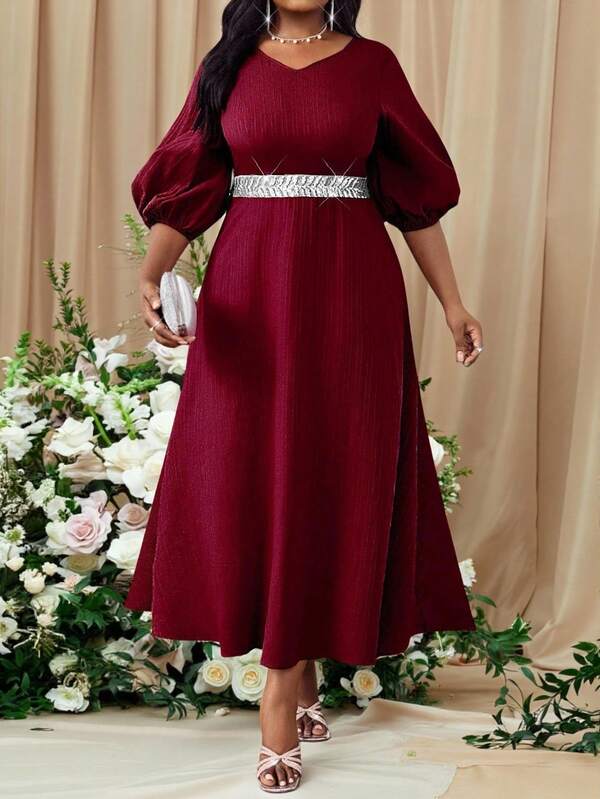 Fleurora 2025 New Spring And Summer Burgundy Formal Dress For Women Legant Party Wedding Cocktail Part Concert/Music Festival Concert/Music Festival Knitted Round Neck Scoop Neck Flared Long Sleeveless Plus Size Dresses Burgundy Dress Wedding Guest Dress For Women Party Dress Elegant Party Dress Halloween Costumes