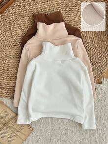 LMoss Kids LMoss 女嬰 3 件組 針織純色休閒套裝，含立領秋季上衣 - 彩色 - 查看 6