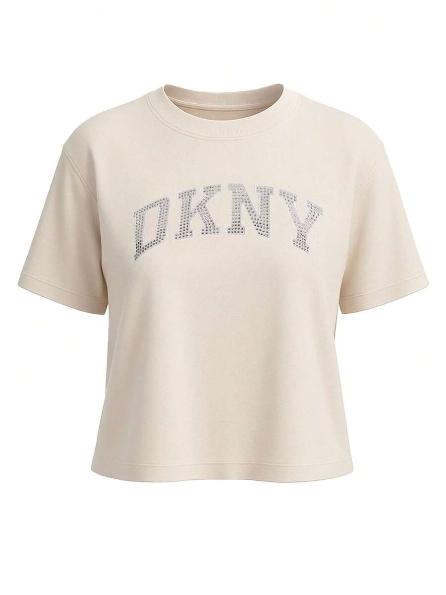 DKNY Women's T-Shirts Khaki - White Silver - View 1