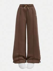 SHEIN Girlism 少女休闲/校园、返校、运动/圆领/刺绣/猪鼻扣/松紧下摆/连帽衫/运动裤/两件套/波西米亚风/街头服饰~套头衫~运动服~舒适 - 棕色 - 查看 9