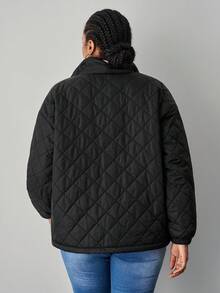 SHEIN Tall CURVE Chaqueta casual de talla grande para mujer, de unicolor y con forro térmico, para otoño/invierno - Negro - Ver 2