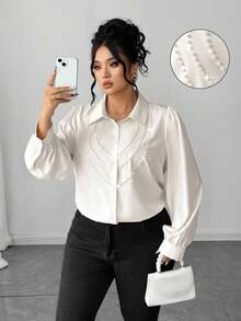 Elenzga Une chemise élégante et stylée en automne pour femme, de grande taille et tissée - Nude - Voir 1