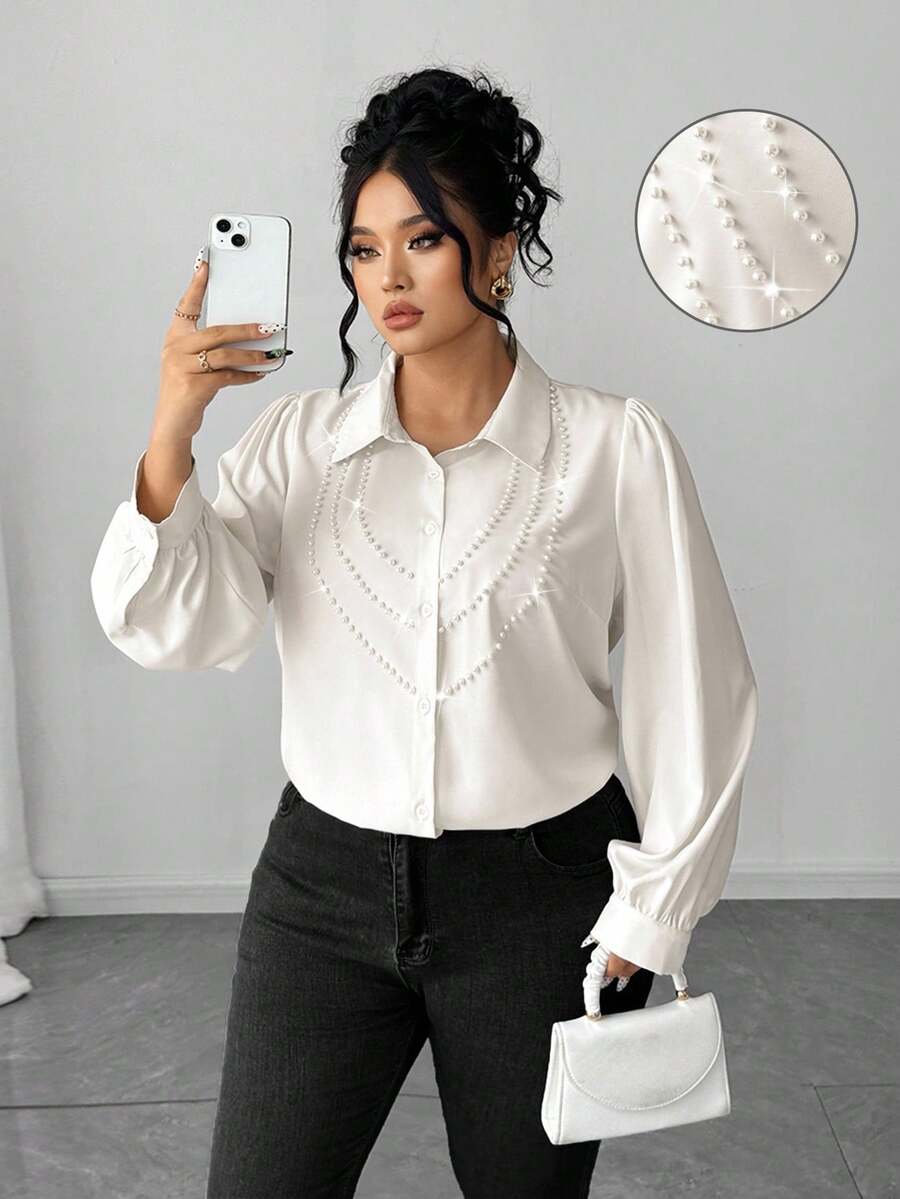 Elenzga Une chemise élégante et stylée en automne pour femme, de grande taille et tissée - Nude - Voir 1